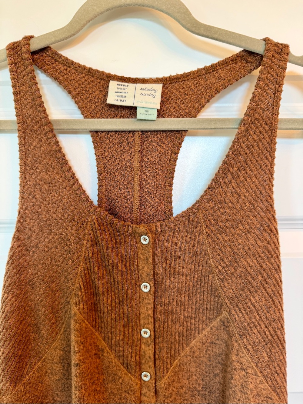 Anthropologie Saturday Sunday rust brown knit button-front tank